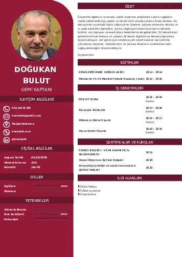Gemi Kaptanı CV Örnekleri cv indir